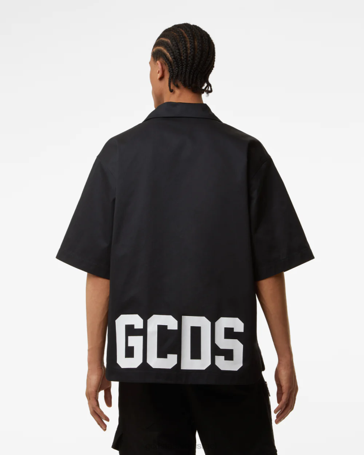 הַלבָּשָׁה GCDS חולצת באולינג להקה נמוכה שָׁחוֹר גברים 002885