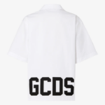 הַלבָּשָׁה GCDS חולצת באולינג להקה נמוכה לבן גברים 002886
