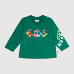 הַלבָּשָׁה GCDS חולצת טריקו עם שרוולים ארוכים של מפלצת תינוק ירוק ילדים 0028632