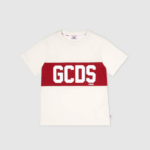 הַלבָּשָׁה GCDS חולצת טריקו של להקת לוגו ג'וניור כיפה לבנה אפור ילדים 0028709