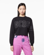 הַלבָּשָׁה GCDS סווטשירט בלינג ג'רסי קרופ שָׁחוֹר נשים 0028341 - Image 3